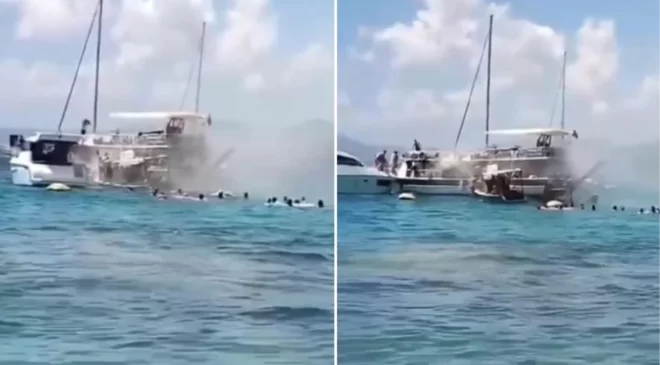 Tur teknesinde yangın çıktı, 40 yolcu denize atlayarak canını kurtardı
